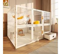 Cat Condo with Litter Box, Iron and PP Material, Multiple Doors, 3-Sided Breathable Wire Mesh, Panoramic View, Suitable for 1-2 Cats