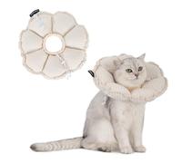 Cat Cone Collar，Cute Adjustable Recovery Collar，Cat Cones To Stop Licking That can Protect Head and Foot Wounds，Beige Flower All-Season Style(L)