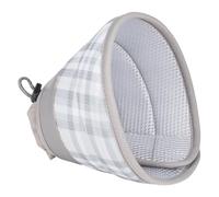 Cat Cone Collar in Gray White Plaid, Soft Polyester Pet Elizabethan Neck Cone, Adjustable Lightweight Breathable Recovery Collar, Anti Licking Wound Care Post Surgery Guard, Size M