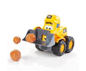 CAT Construction Toys, Front Loader Toy - Interactive Forward & Back Motion, Lights & Sounds, Animated Face - Batteries & Play Rocks Included - Ages 2+