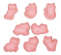 Cat Cookie Set 8 Piece Cartoon Shaped Baking Tools PP Plastic Moulds for Kids for Party Fondant Dough Crafting Pink Box