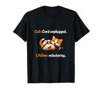 Cat Cord Unplugged Lifeline Refactoring Programmer Humor T-Shirt