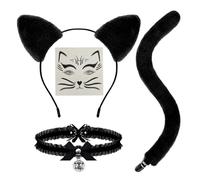 Cat Costume Cat Ears Headband Tail Collar Sticker 4pcs