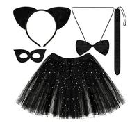 Cat Costume for Girls, Cat Cosplay Black Costume Set Includes Ears and Tail Set Tutu Skirt Bowtie Mask Kitten for Girls Cosplay Dress Party Accessory Kit