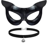Cat Costume for Women, 2 Pieces Accessories for Cat Costume, Catwoman Mask and Black Choker Cats, Gattos Costumes for Women for Halloween, Mardi Gras, Carnival, Masquerade Party (A)