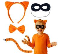 Cat Costumes for Kids,Cat Halloween Costume for Kids,4 Set Includes Ears Headband Tail Bow Tie Mask for Carnival Party Cosplay for 14+ Years Old