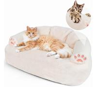 Cat Couch Bed with Cat Scartcher Armrest, Fluffy Pet Bed for Small Dogs & Cats Up to 25lbs, Cat Beds for Indoor Cats with Water Resistant Lining, Washable Dog Couch Cat Sofa with Non-Slip Bottom