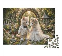Cat Couple 1000 Piece Puzzle Garden Wedding for Relaxation First-Time Jigsaw Users Memory Improvement Small Gift Idea 38x26cm/1000pcs