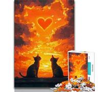 Cat Couple in The Sunset 1000 Pieces Jigsaw Puzzles for Adults And Teens,Family Game Stress Reliever Difficult Challenge Artists Collection,Fine Art (38x26cm)