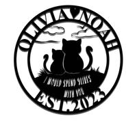 Cat Couple Personalised Family Name Sign Custom Metal Cats Wall Art,Hanging Decoration,Home Decor,Gift for Cat Lovers