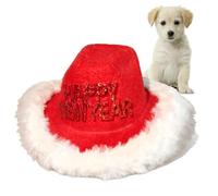 Cat Cowboy Hat, Adjustable Pet Clothes Headwear, White Plush Trim Design Dog Cowboy Hat with Christmas Elements, for Birthday Party Wedding Cosplay Thanksgiving Photo Shoots Holiday Outfits