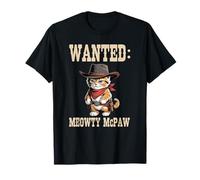 Cat Cowboy Outlaw Vintage Wanted Poster Western Country Pun T-Shirt