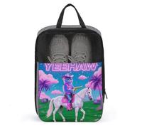 Cat Cowboy with Rifle Rides A Horse on Green Grass Shoe Bag Waterproof & Breathable Shoe Pouch for Travel, Portable Carry Case for Sports Sneakers, Gym, Vacation