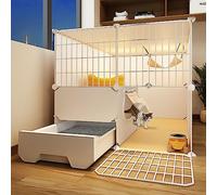 Cat Crate, Large Indoor Cat Cage with Litter Box, 2-Tier Design, Detachable Enclosure for 1-2 Cats, Ideal Exercise Space