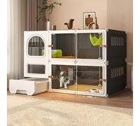 Cat Crates for Indoor Cats, Cat Crate Diy Cat Playpen Diy Indoor Pet Home Large Exercise Place with Platforms Sliding Door Design Is Sturdy and Durable,Black-106 * 46 * 71cm-a