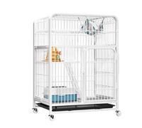 Cat Crates For Indoor Cats Large Metal Cat Cage With Lockable Universal Wheels Cat Enclosure With Cat Litter Box, Cat Litte,White-78 * 55 * 110cm