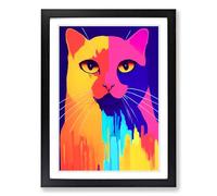Cat Crayon Painting Vol.1 Framed Print | A2 Black Framed Wall Art | Ready to Hang | Modern Animal Picture | Living Room Bedroom Lounge Office