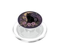 Cat Crescent Moon Purple Floral PopSockets PopGrip for MagSafe