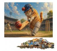 Cat Cricket Player Detailed Wooden Jigsaw Puzzle 500 Pieces for Adults | Section-by-section building - a simple way to organise the image over several sessions.