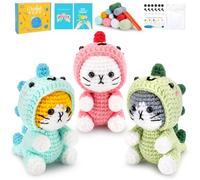 Cat Crochet Kit for Beginners with Video, Stegosaurus Crochet Kit Cosplay Animal Knitting Kit Crocheted Animal Kits Complete Kitten Crochet Starter Animals Cosplay Set Beginners Crocheted Cat Kit