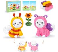 Cat Crochet Kits for Beginners Kitten Cosplay Bee Butterfly Complete Animal Crochet Knitting Set with Video Tutorials Knitting Kit Learn to Crochets Starter Kit Animal Set Beginners Crochets Cat Kits