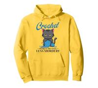 Cat Crochet makes me feel less murdery funny crochet women Pullover Hoodie, Adult Unisex, Lemon Yellow, Small