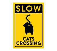 Cat Crossing Road Sign - 8 x 12 Inch Warning Signs, Funny Yard Signs | Crare Cat Crossing Garden Sign, Metal Warning Cat Crossing Wall Decor, Decorative Sign