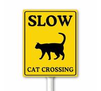 Cat Crossing Sign, Slow Down for Cats Sign, Cat Crossing Sign with Stake, Cat Crossing Signs for Road - Slow Down Sign - Black In Yellow - 18X22CM Metal Yard Sign Sturdy Rust Free Easy Mounting