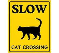 Cat Crossing Sign, Slow Down for Cats Sign, Cats Xing Signs for Road - Slow Down Signs - Black In Yellow - Cat Lover Home Decor, Sturdy Aluminum Rust Free 14x20 CM