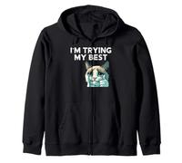 Cat Crying Thumbs Up Im Trying My Best Meme Men Women Kids Zip Hoodie
