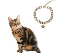 Cat Cuban Chain Collar with Bell Adjustable Walking Metal Chain Necklace Cuban Style Collar Jewelry for Small Dogs Rabbit Guinea Pig (M,Gold)