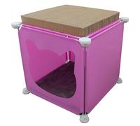 Cat Cube Play House Mini - Compact Cat Activity Cube with Scratcher & Plush Blanket | Kitty Cubby Cozy Hideaway for Cats (Pink, Grey, or Cream) (Pink)