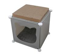 Cat Cube Play House Mini - Compact Cat Activity Cube with Scratcher & Plush Blanket | Kitty Cubby Cozy Hideaway for Cats (Pink, Grey, or Cream) (Grey)
