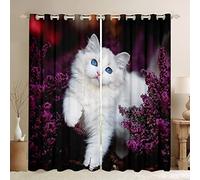 Cat Curtains for Bedroom Living Room Kids Cute Animal Blackout Curtains Kawaii Kitten Darkening Drapes Pet Cats Window Treatments Cat Lover's Gift W66*L72