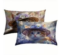 Cat Cushion Covers 30 x 50 cm Velvet Purple Cushions Waterproof, Soft Comfort Decorative Throw Pillowcases for Sofa, Bed, Car - Set of 2 Pillow Covers, Ideal Home Decor Accent for All Seasons S1-443