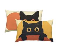 Cat Cushion Covers 30 x 50, Velvet Black Cushions Waterproof, Soft Decorative Throw Pillowcases for Sofa, Bed, Car, Living Room - Set of 2 Pillow Covers, Ideal Home Decor Accent for All Seasons S-296