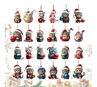 Cat , Cute Acrylic Ornaments, 24 Day Christmas Countdown with Flat Kitten Pendants for Window, Wall, Door, Car Mirror and Tree Decoration, Cat Lovers, Children and