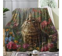 Cat Cute Blanket King Size, Rustic Floral Fleece Throw Blanket for Bed Sofa Couch, Soft Cozy Flannel, Large 200x240 cm, Decor & Gifts (H37)