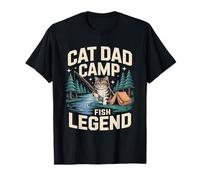 Cat Dad Camp Fish Legend Funny Camping Scene T-Shirt