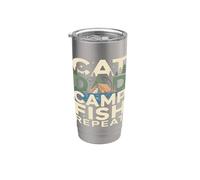 Cat Dad Camp Fish Repeat Funny Camping Scene Stainless Steel Insulated Tumbler