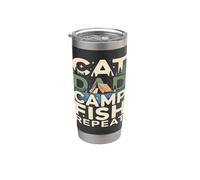 Cat Dad Camp Fish Repeat Funny Camping Scene Stainless Steel Insulated Tumbler