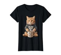 Cat Dad Coffee Mode Tee Value Graphic T-Shirt, Women, Black, L
