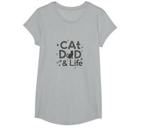 Cat Dad & Life: Feline Lover's Proud Declaration T-Shirt, Girls, Heather Grey, Small