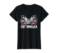 Cat Dadcula Kitty Dracula Vampire Cat Dad Halloween Costume Value Graphic T-Shirt, Women, Black, XS