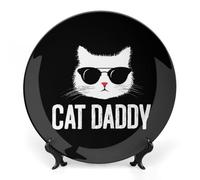 Cat Daddy Printed Bone China Decorative Plate Ceramic Decorative Plate with Display Stand for Home Wall Decor