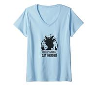 Cat Daddy Professional Cat Herder Funny Pet Lover Gift V-Neck T-Shirt, Women, Baby Blue, XL