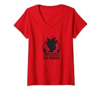 Cat Daddy Professional Cat Herder Funny Pet Lover Gift V-Neck T-Shirt, Women, Red, L
