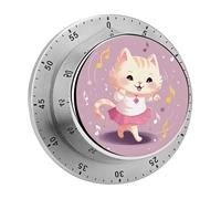 Cat Dances to Music Kitchen Timers for Cooking 60 Minute Wind Up Timer, Magnetic Back, Visual Mechanical Timer with Loud Alarm, Manual Countdown Timers for Classroom Home Gym Tanning