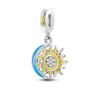 Cat Daughter Glow In Dark Sun Star Moon Wedding Charm Bead Pendant 925 Sterling Silver Compatible With Pandora Charm Moments Bracelet (Glow In The Dark Moon Sun Star Eternity)
