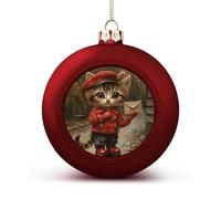 Cat Delivers Letter Christmas Tree Ornaments 1.6 Inch Shatterproof Pc Plastic Balls with Lanyard Baubles Hanging Christmas Ball Ornaments for Xmas Tree Holiday Party Wedding Home Decorations-red